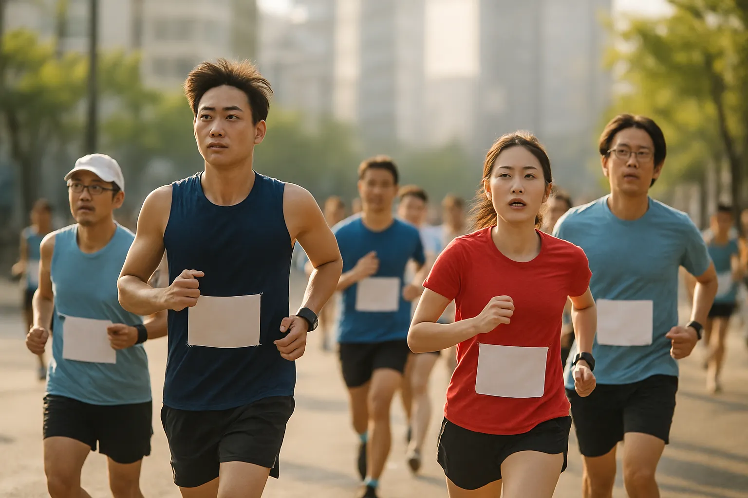 도심 코스를 달리는 마라톤 참가자들
