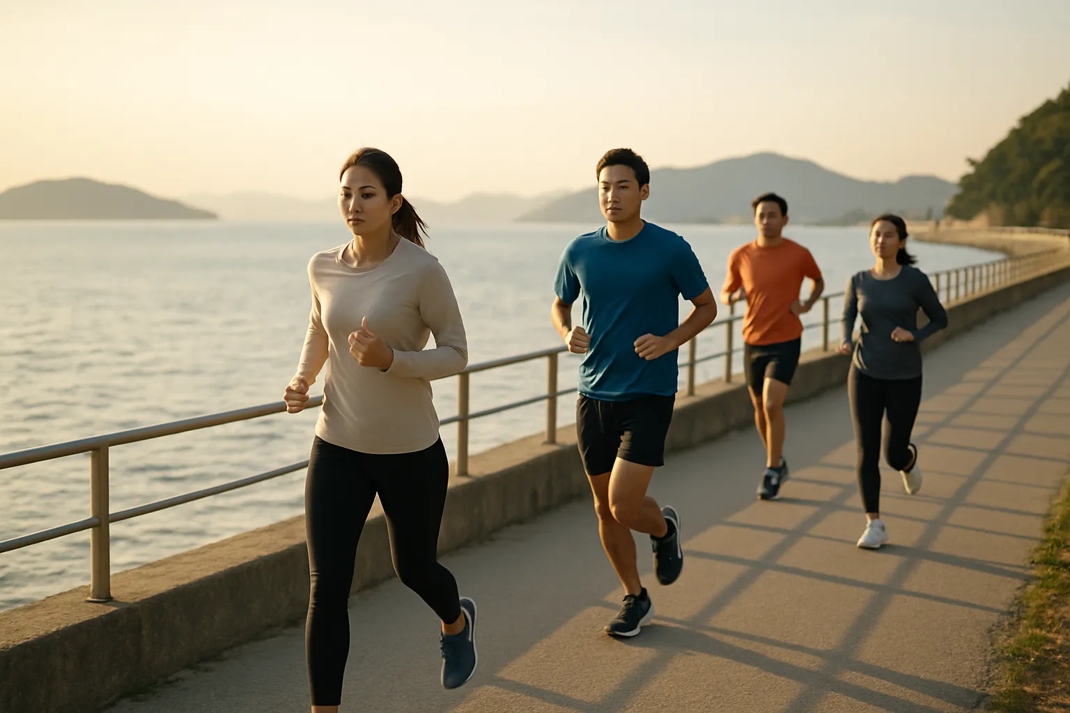 바다를 배경으로 달리는 마라톤 주자들