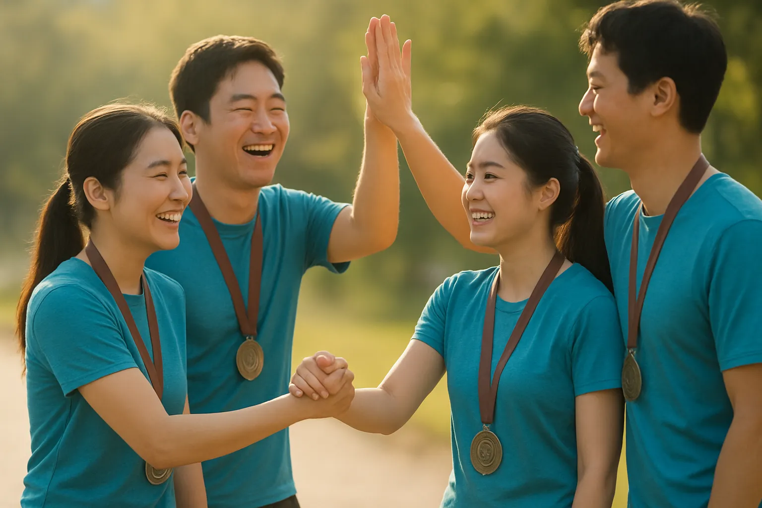 완주 메달을 받은 참가자들의 환한 표정