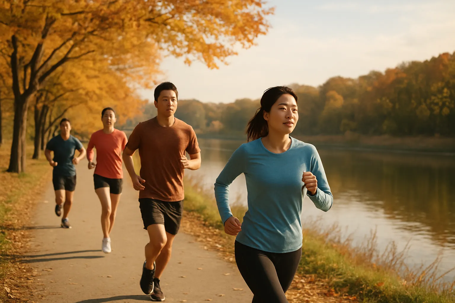 탄천변 10km 코스에서 달리는 러너들