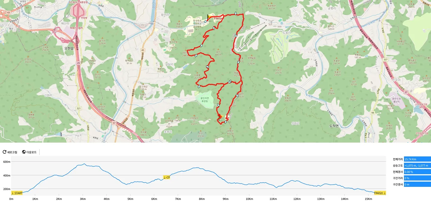 2026 ROK Army 트레일러닝 16.25km 코스맵 공식 코스도