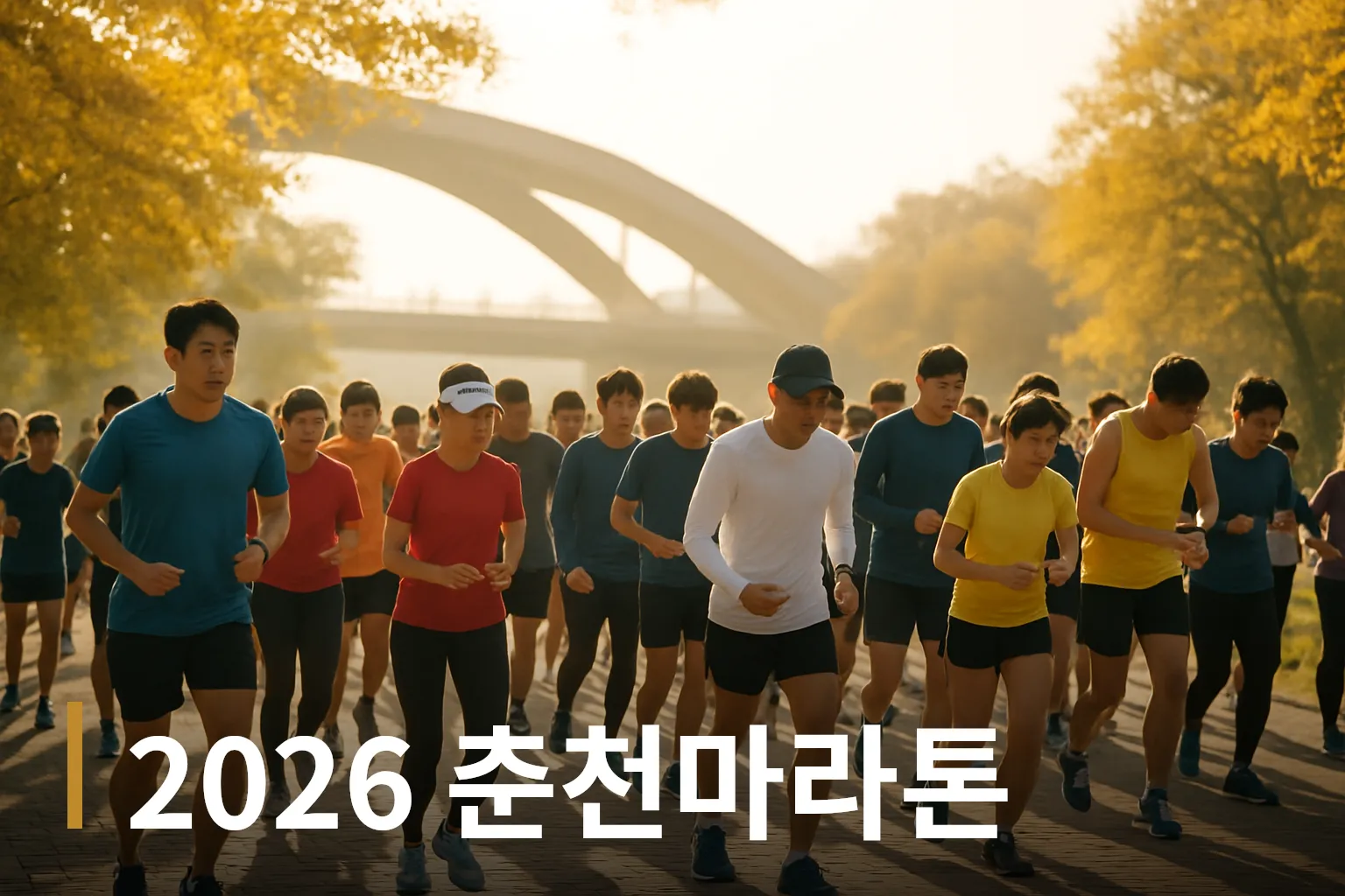 출발선에 모여 준비하는 러너들