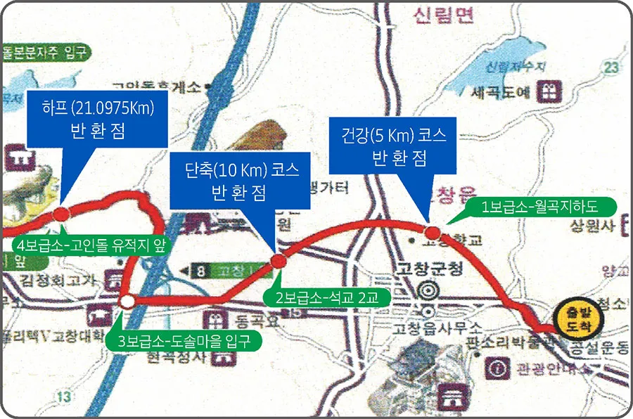 고창고인돌마라톤 공식 코스도 (출처: m.gcrun.com)