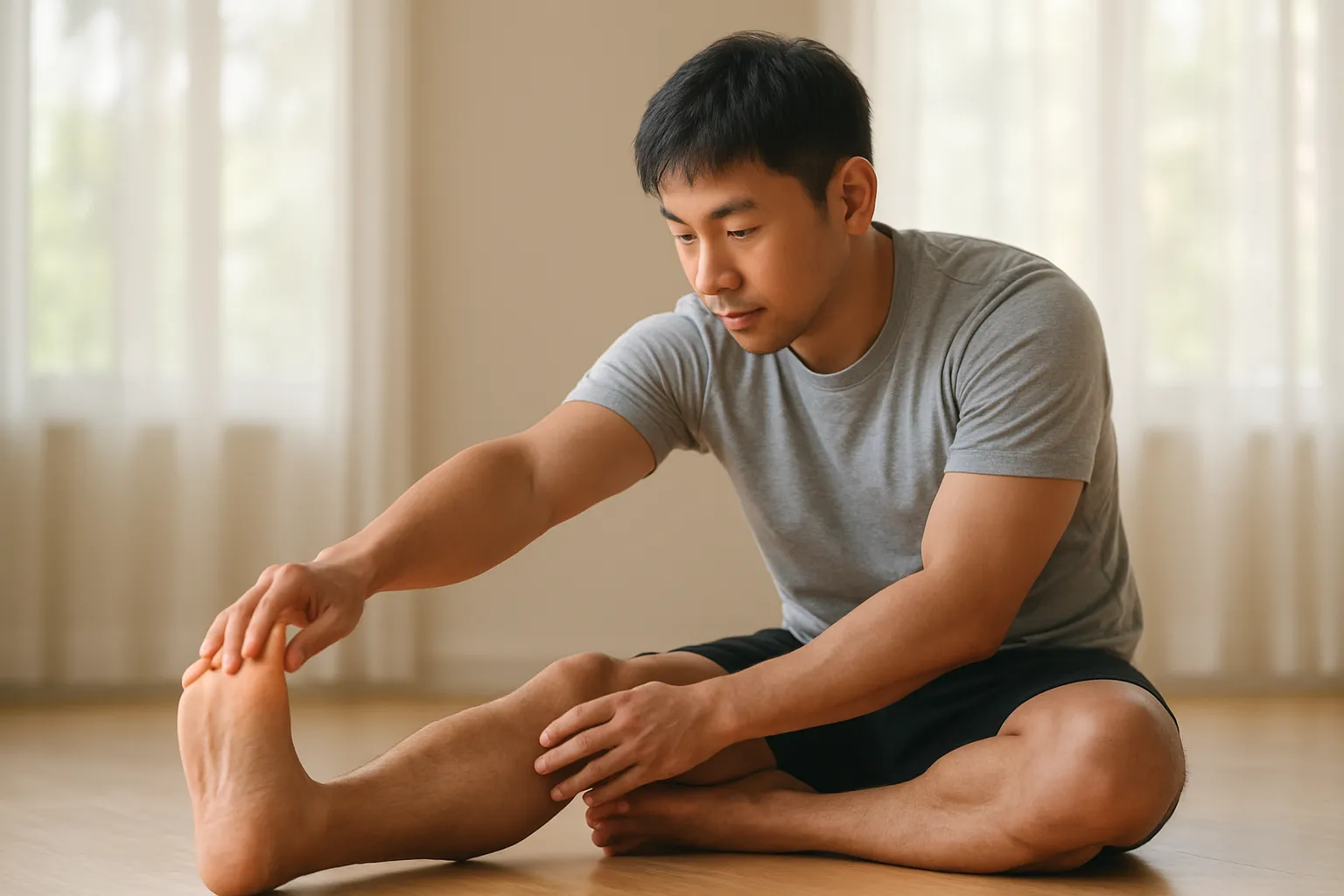 족저근막염 예방 스트레칭 동작 장면
