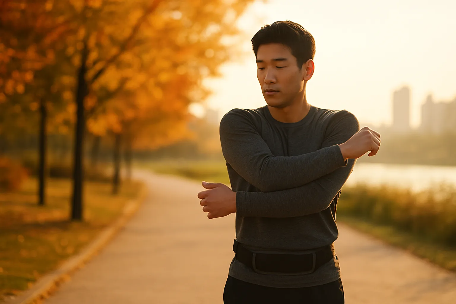 반포한강공원에서 준비 운동하는 러너