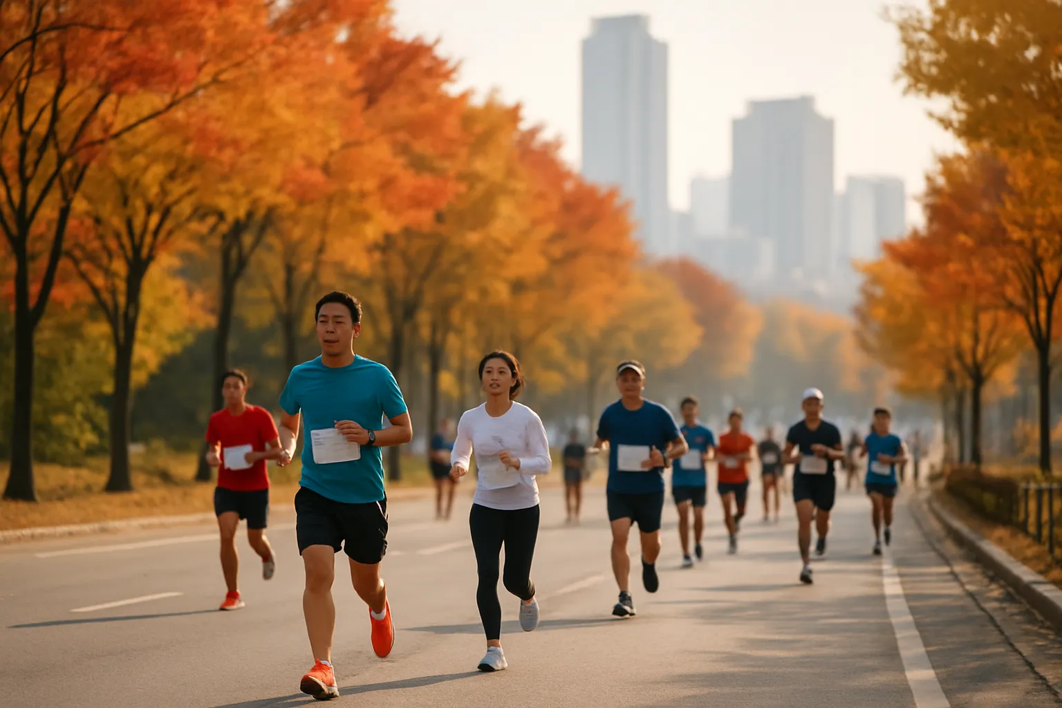 광명역 인근 도로를 달리는 마라톤 참가자들
