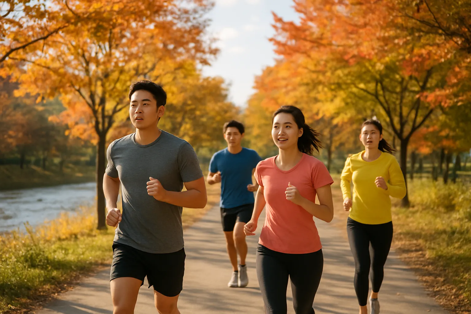 청도천 주변 가을 경관을 달리는 마라톤 참가자들