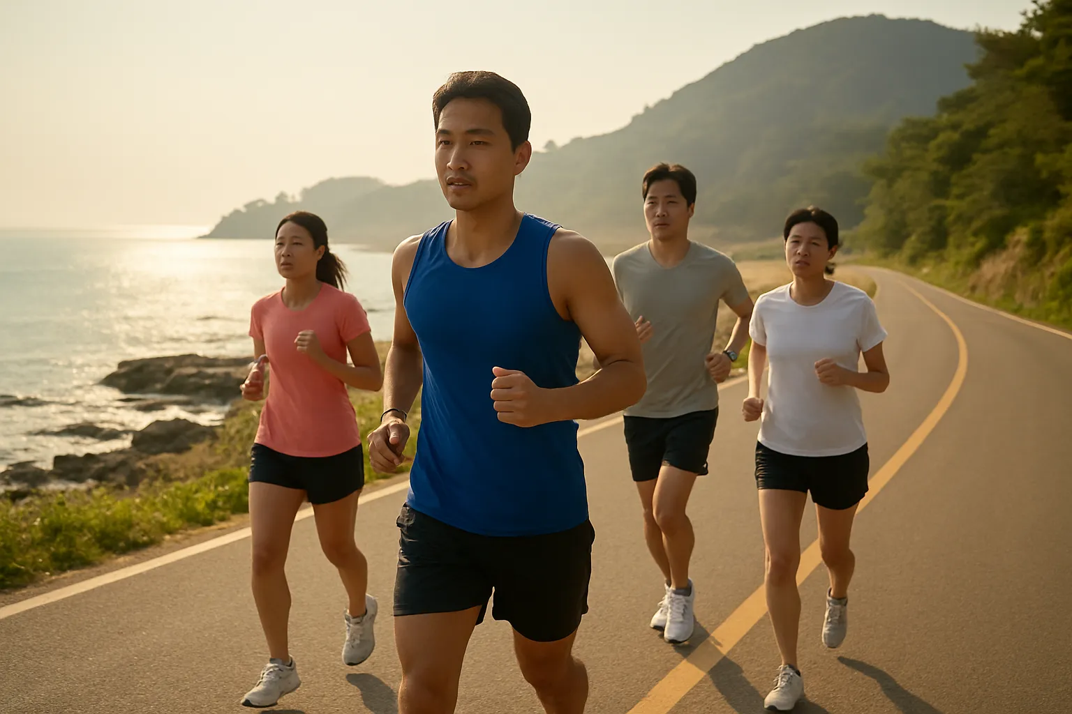 해안 절경을 달리는 마라톤 참가자들