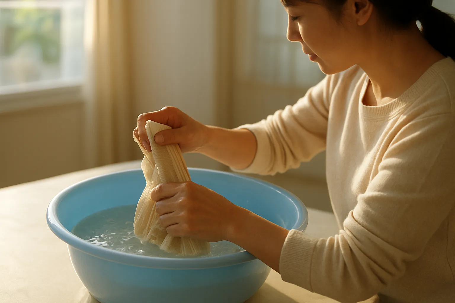 압박밴드 손세탁하는 모습