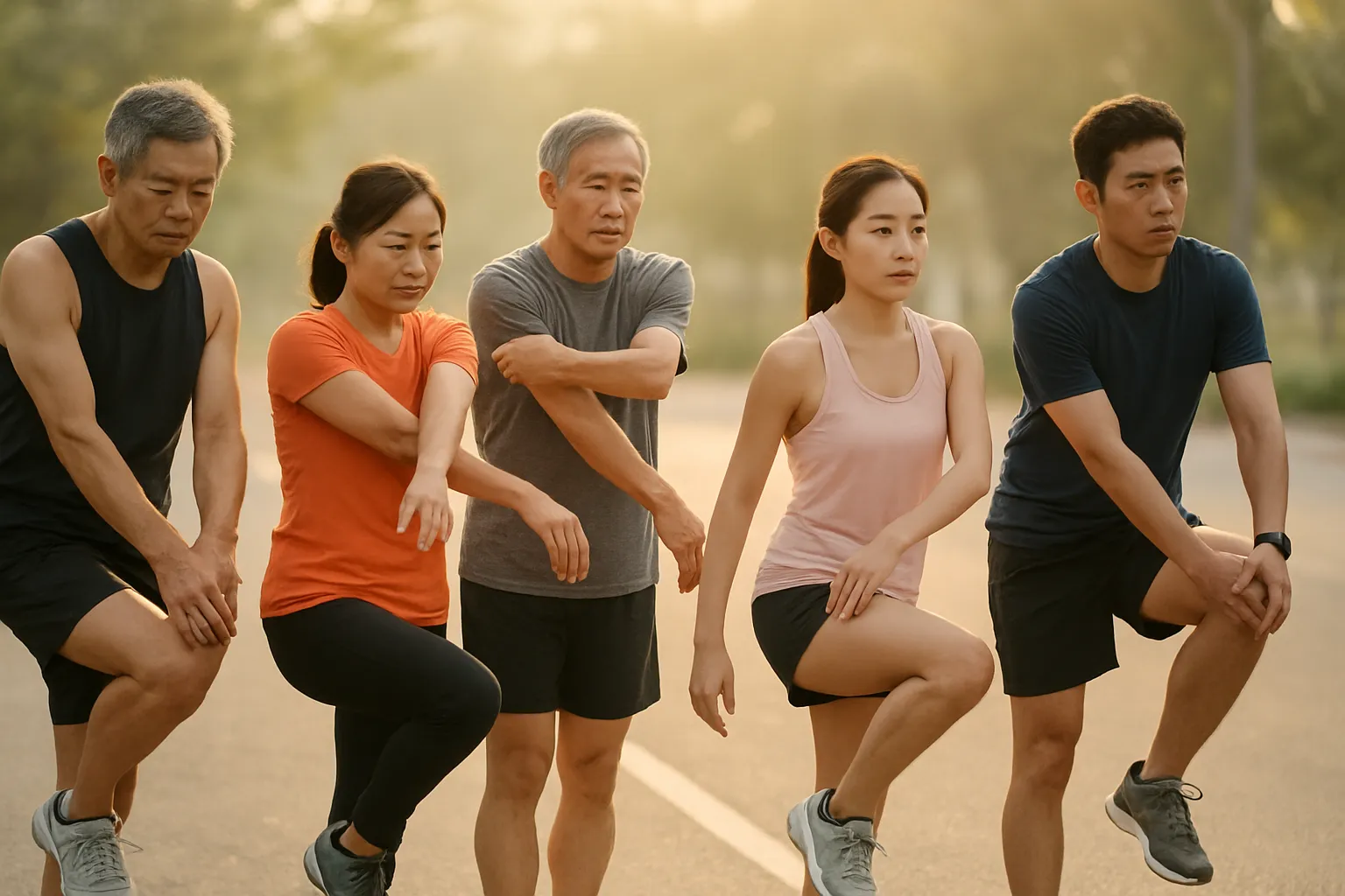 대회 출발 전 준비 운동하는 러너들