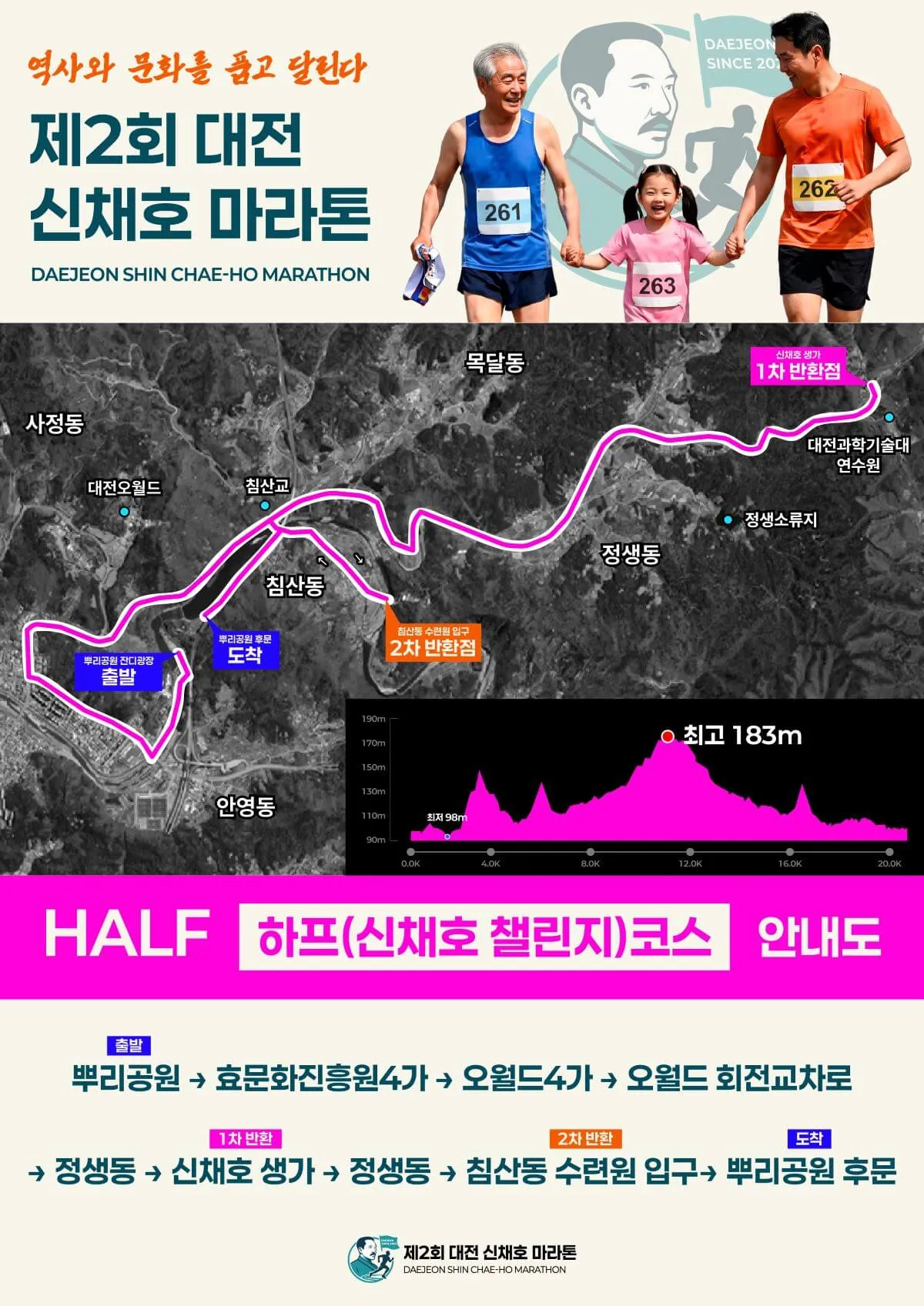 신채호마라톤 하프 공식 코스도 (출처: www.djmarathon.co.kr)