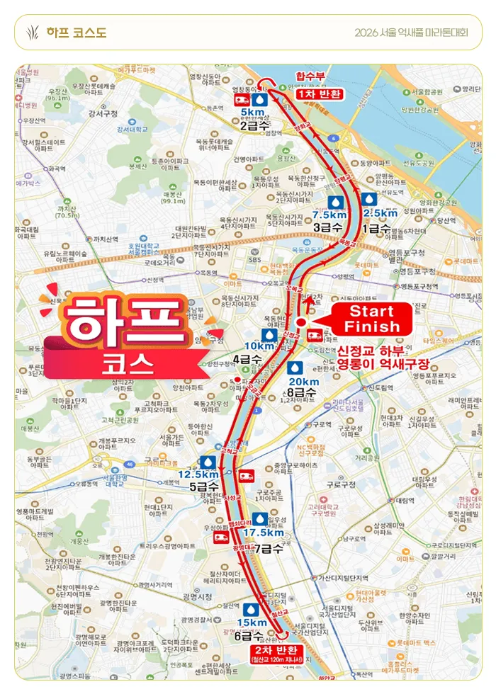 서울억새풀마라톤 하프 공식 코스도 (출처: ssrun.kr)