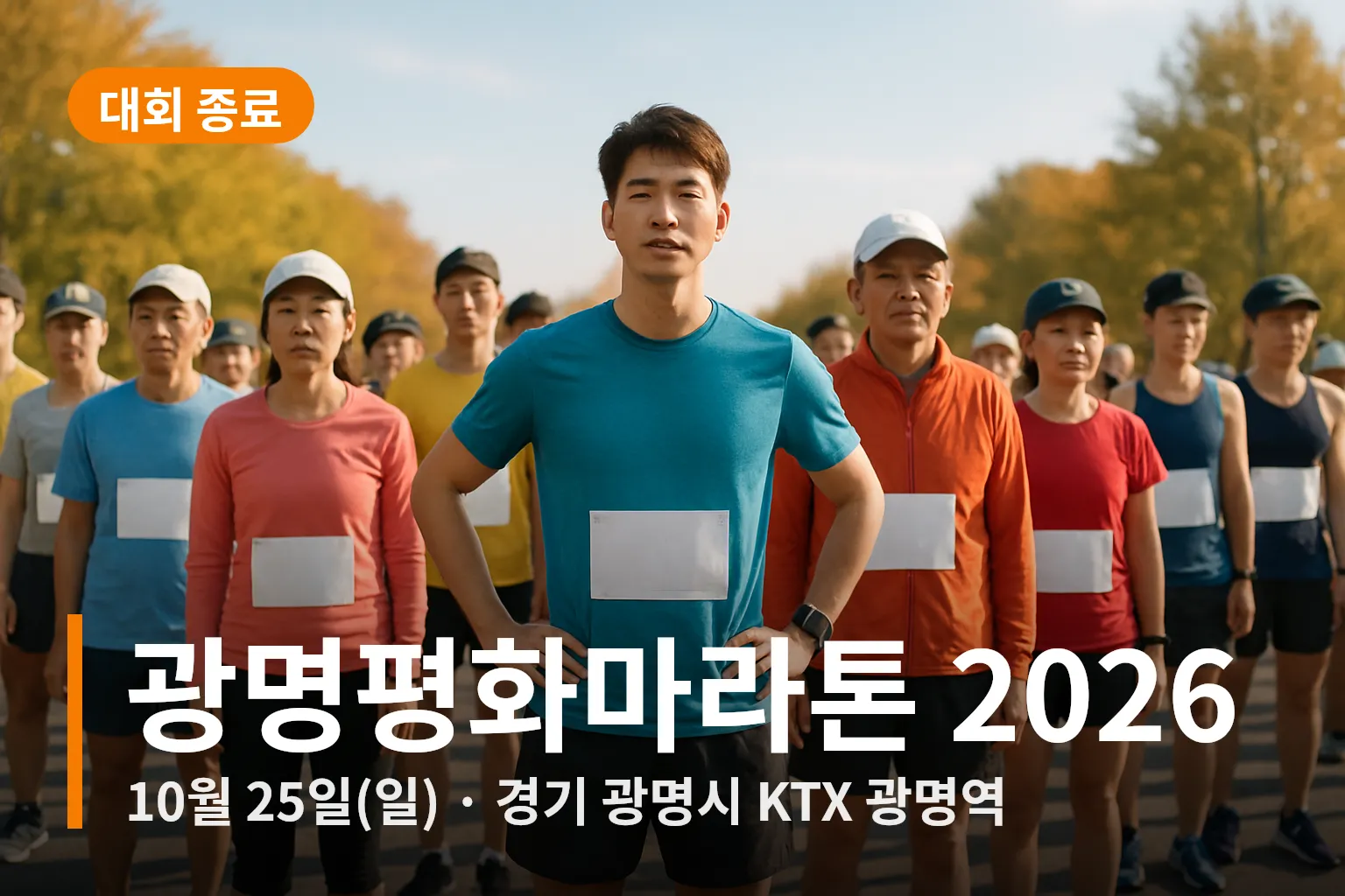 출발선에 모여 준비하는 러너들