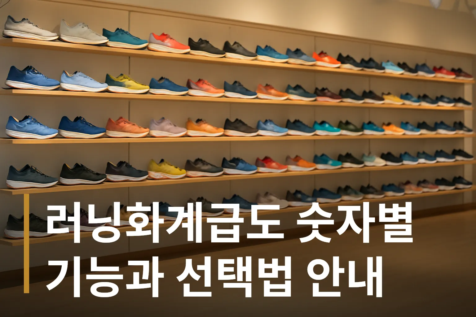 다양한 러닝화가 진열된 스포츠 매장 내부
