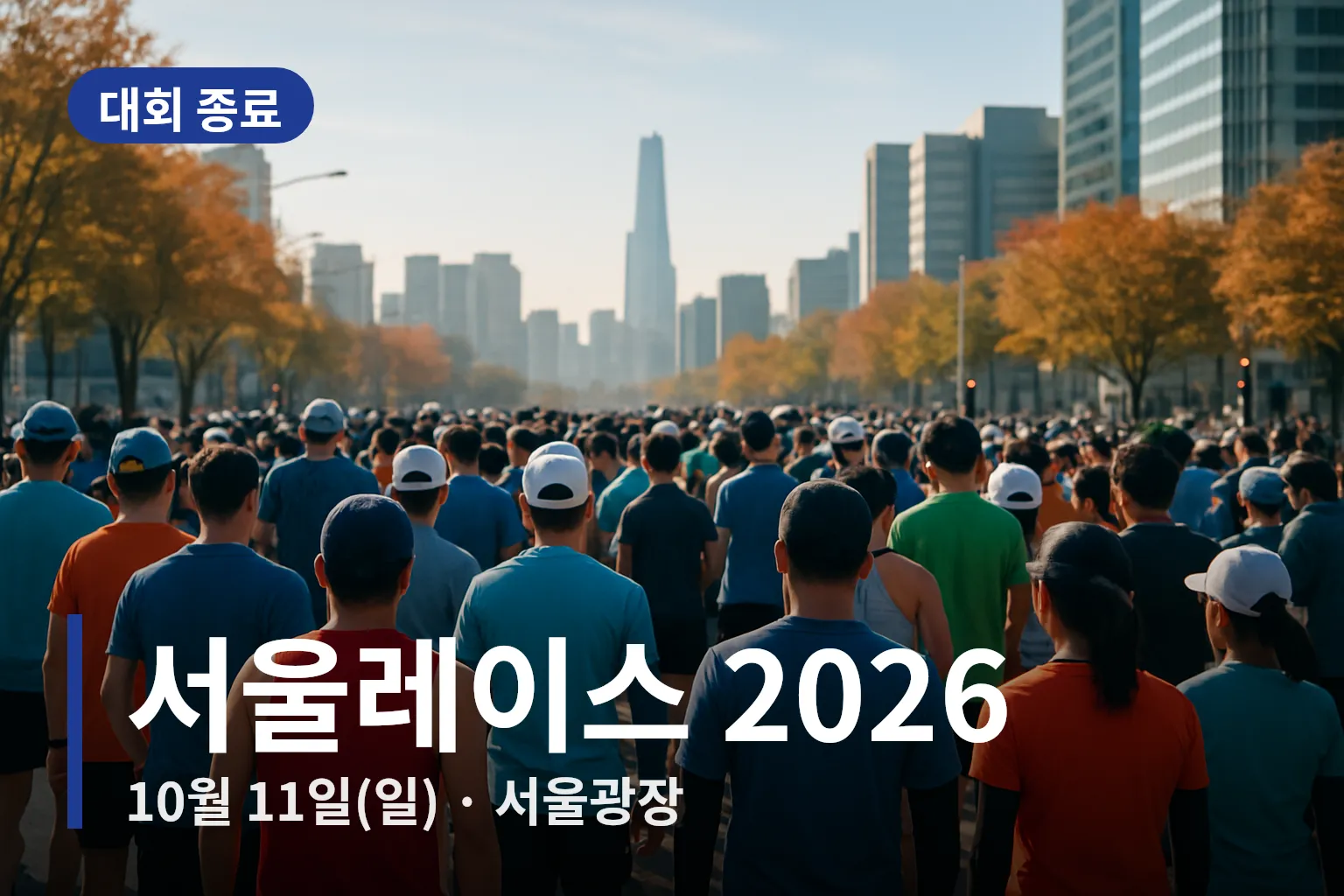 출발선에 모여 준비하는 마라톤 참가자들