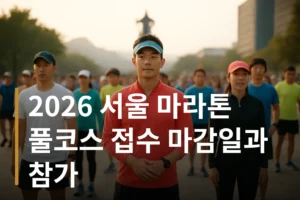서울 마라톤 풀코스 대회 집결 장소의 러너들