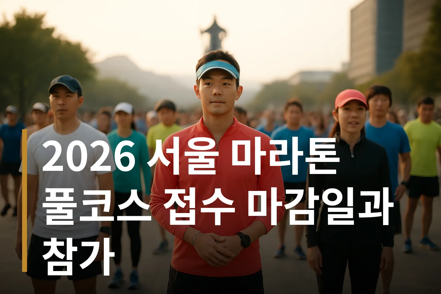 서울 마라톤 풀코스 대회 집결 장소의 러너들