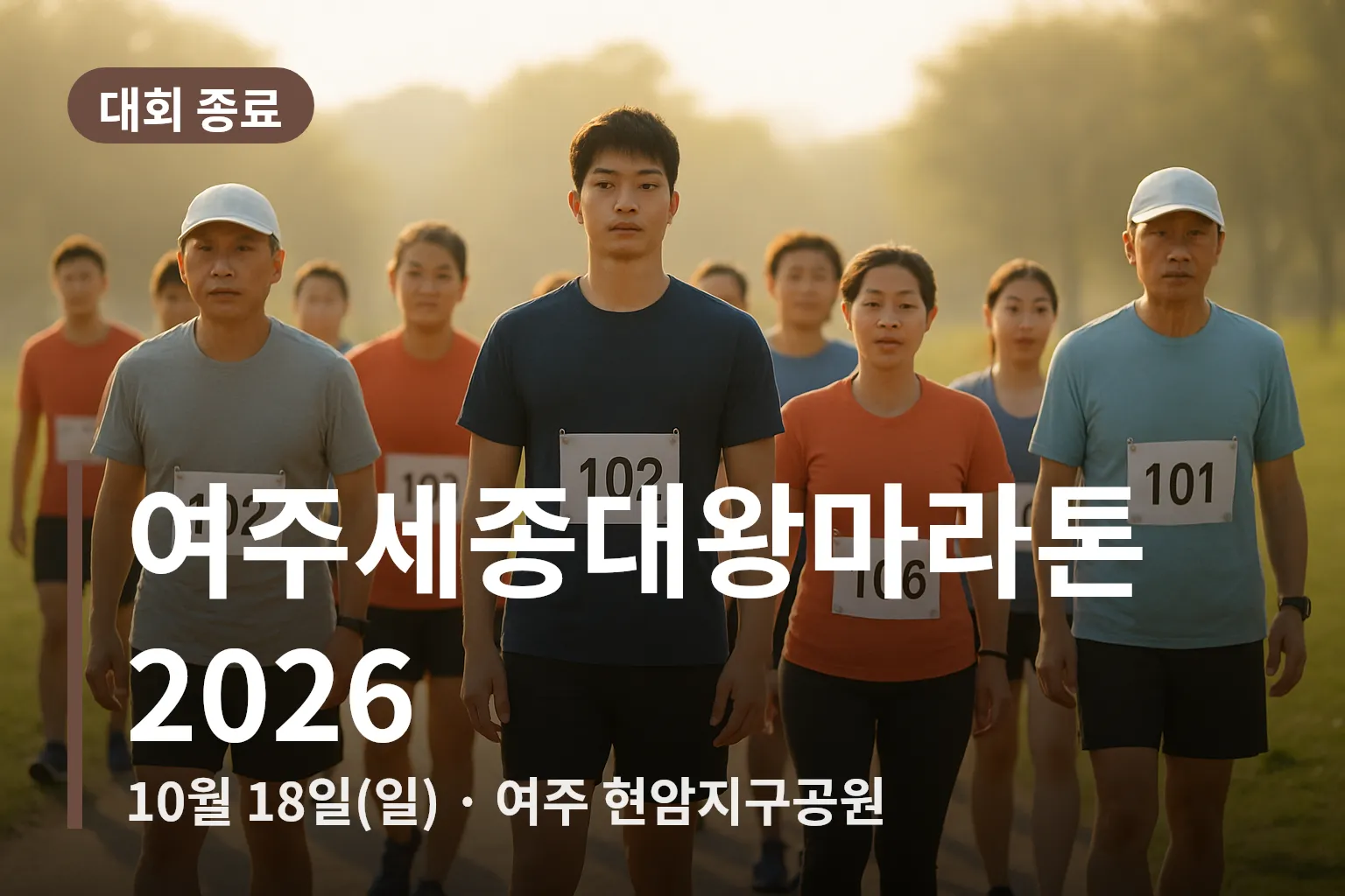 출발선에 모여 준비하는 러너들