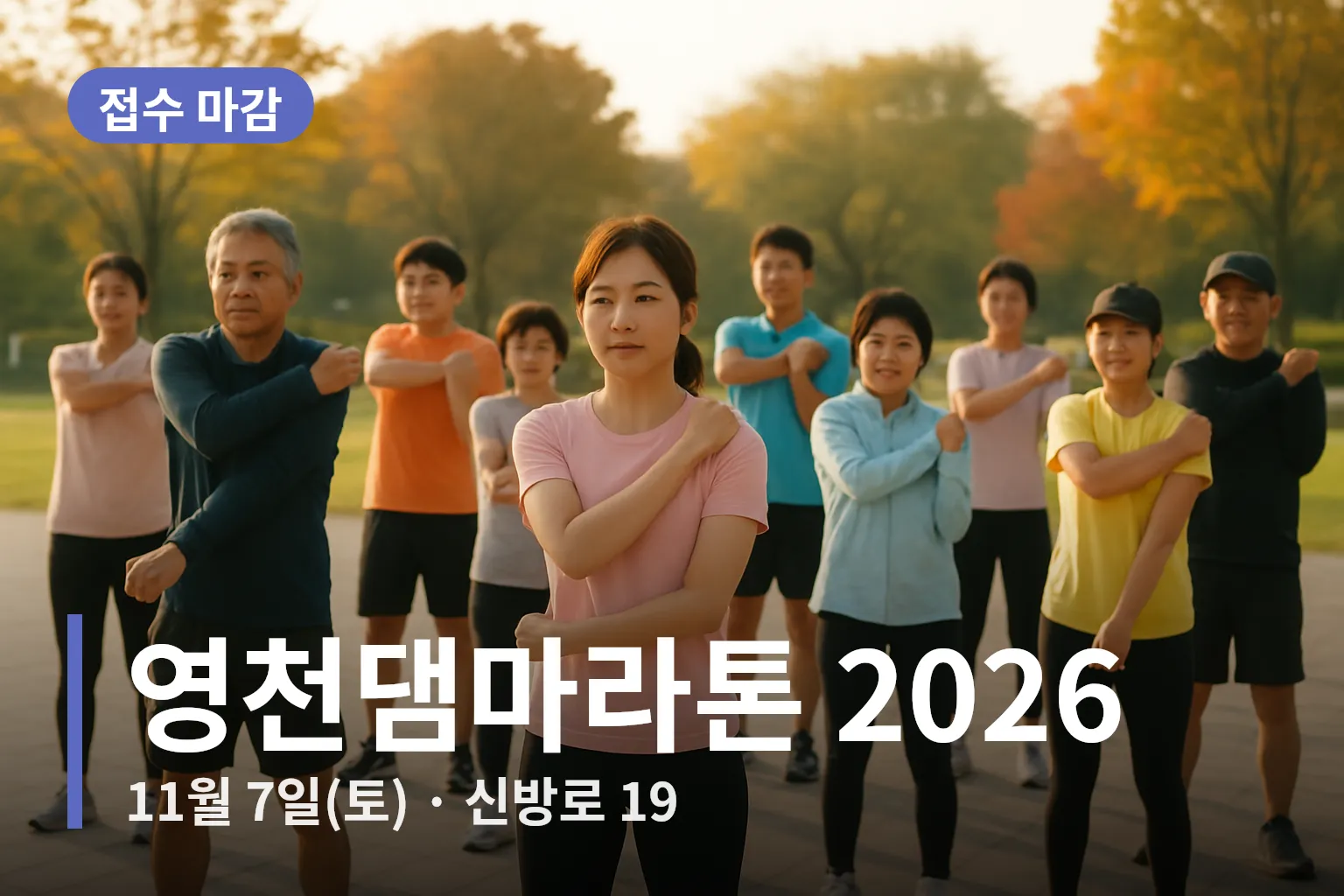 출발선에서 준비 운동하는 러너들