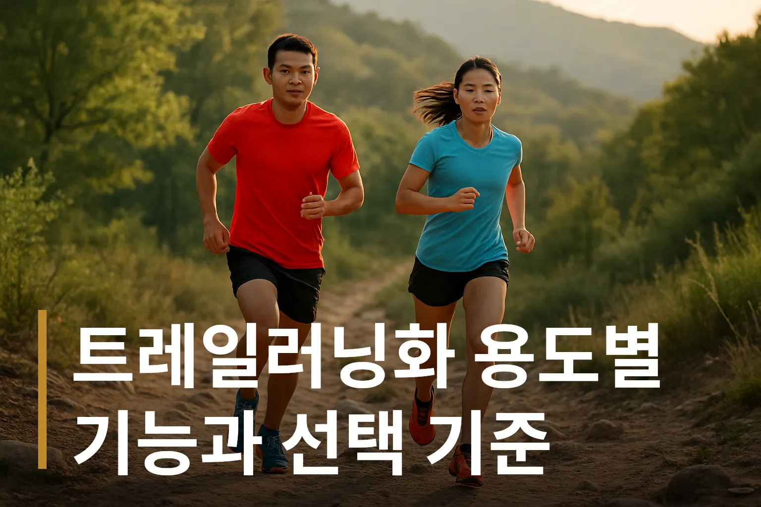 산길에서 달리는 트레일러닝화를 신은 러너