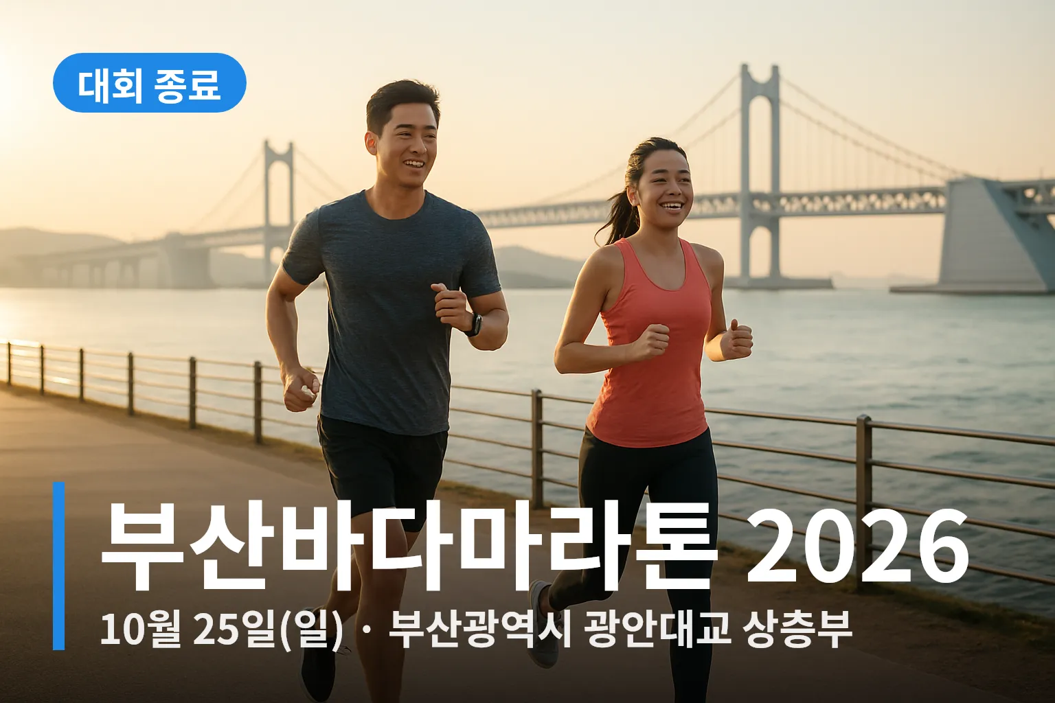 광안대교 위를 달리는 마라톤 참가자들