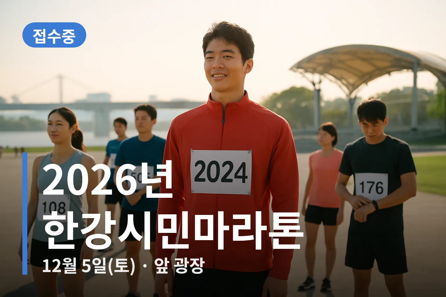 출발선에서 준비하는 마라톤 참가자들