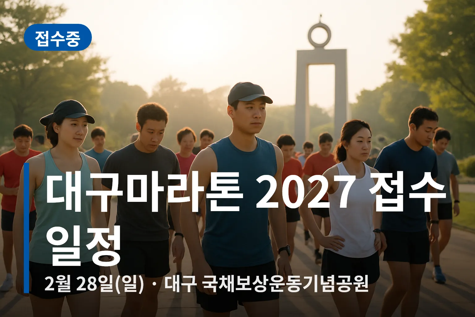 출발선에 모여 준비하는 러너들