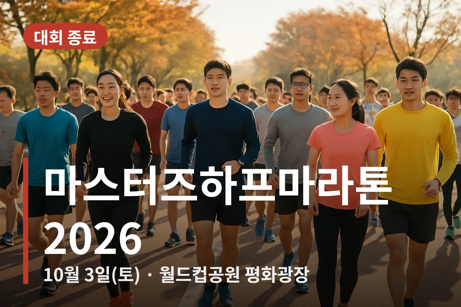 출발선에서 준비하는 마스터즈하프마라톤 참가자들