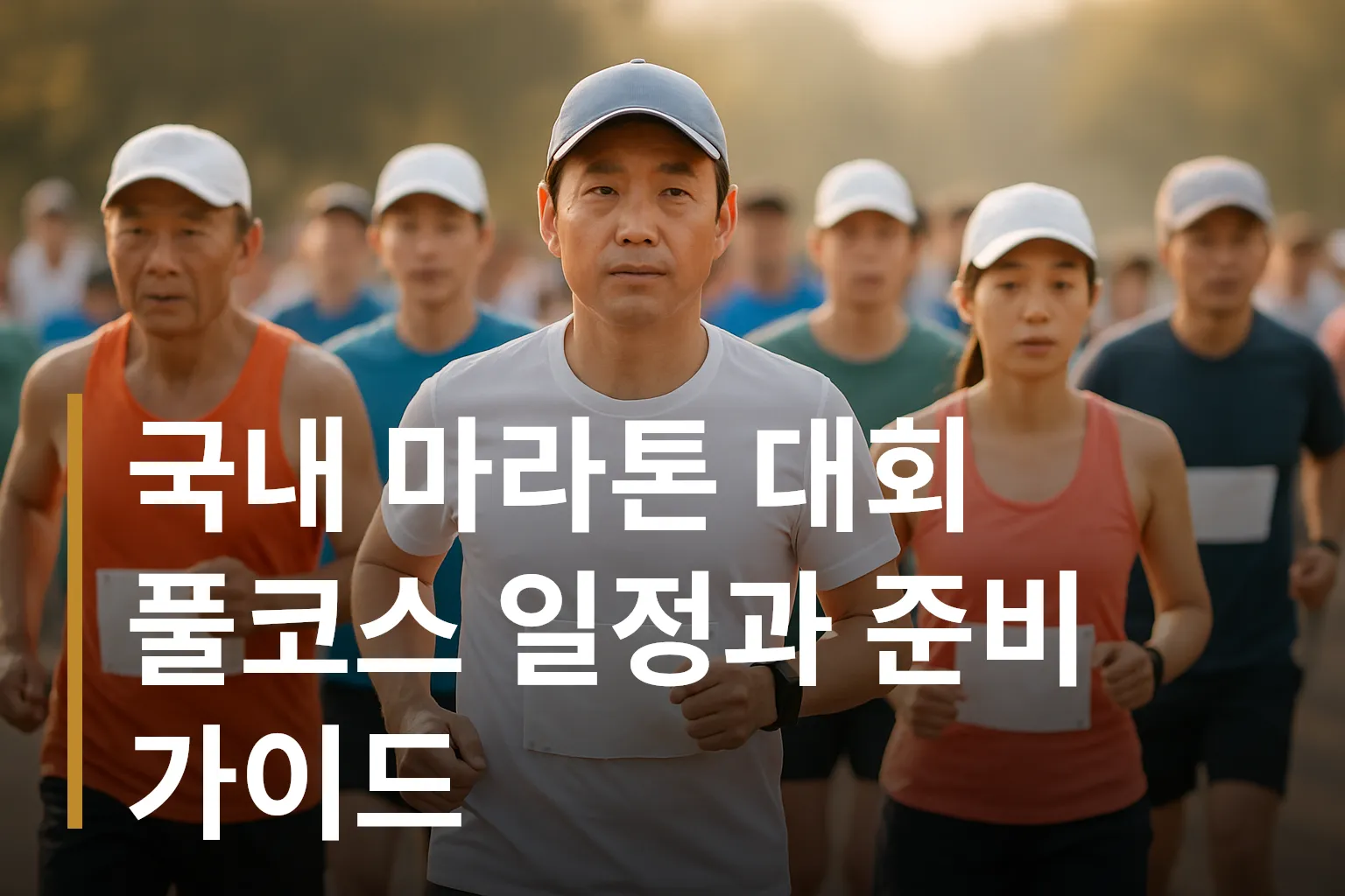 풀코스 마라톤 출발 준비 중인 러너들