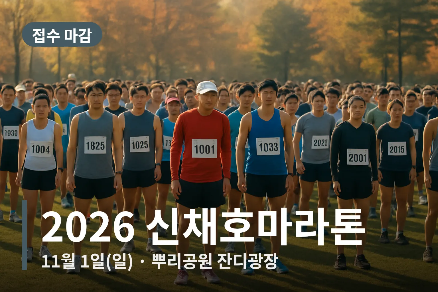 출발선에 모여 준비하는 마라톤 참가자들