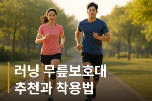 러닝 무릎보호대를 착용하고 달리는 사람들