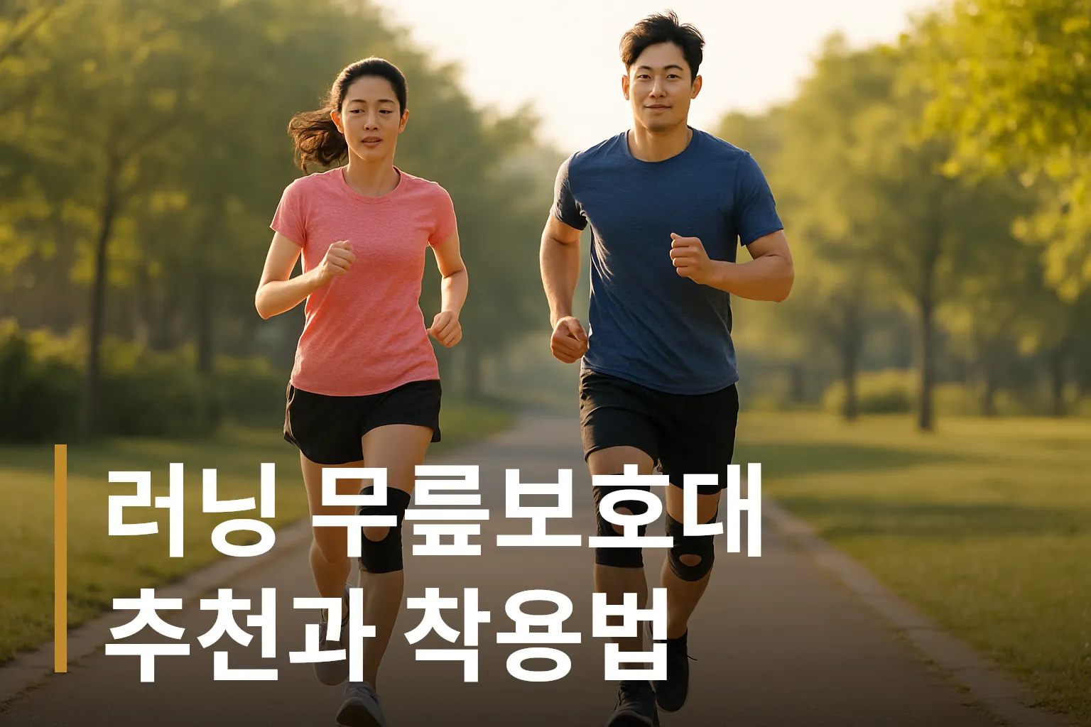 러닝 무릎보호대를 착용하고 달리는 사람들