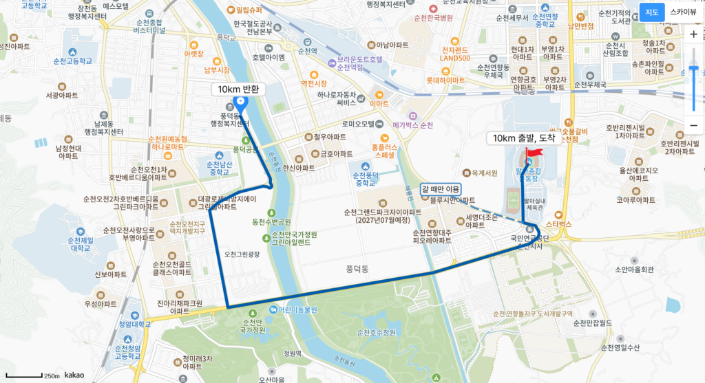 순천남승룡마라톤 10km 공식 코스 지도 화면